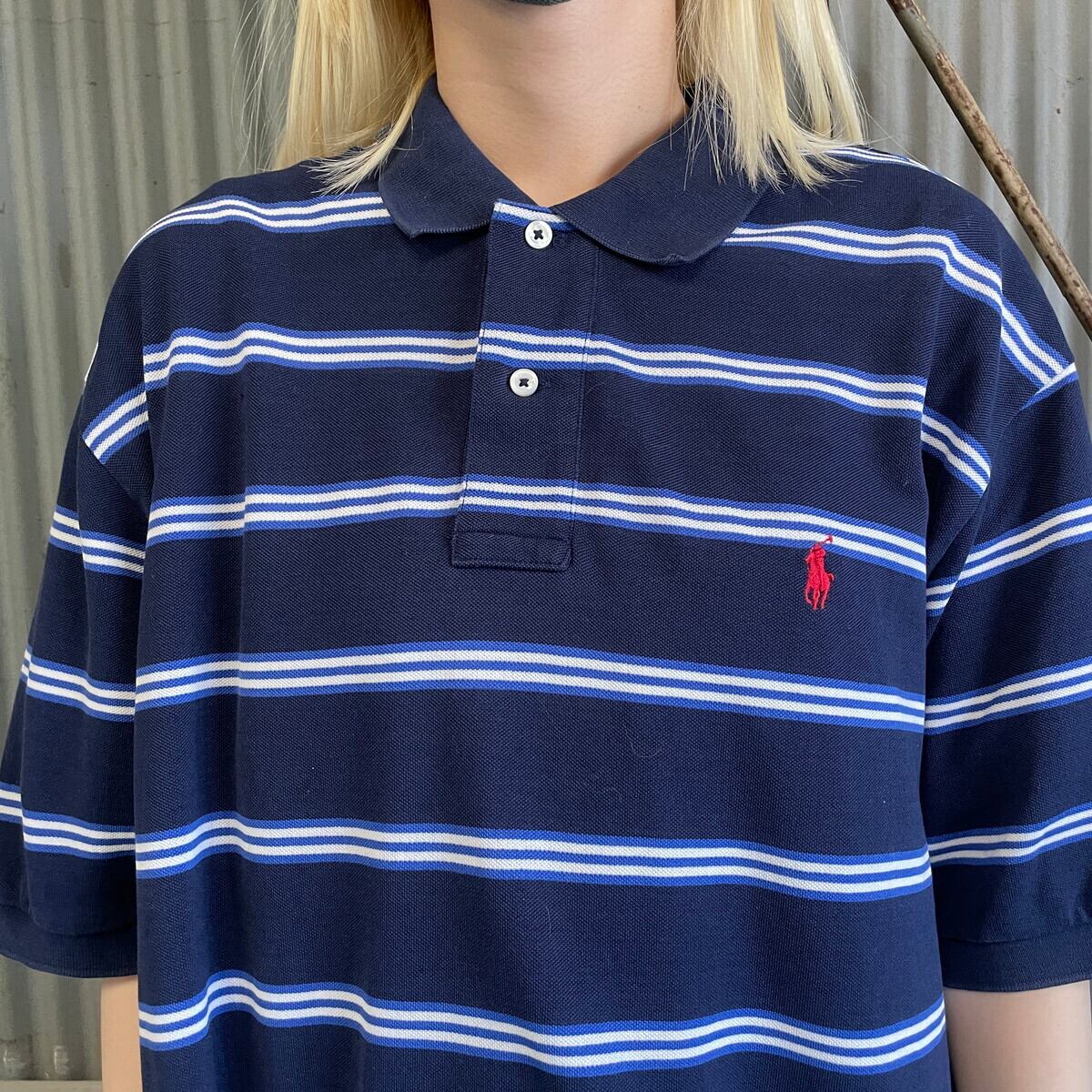 ビッグサイズ Polo by Ralph Lauren ボーダー柄 鹿の子 ポロシャツ