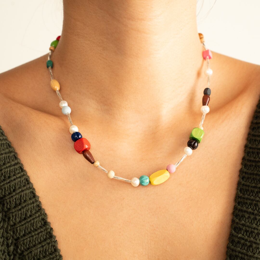 コーラルビーズネックレス 淡水パール/カラフルウッドビーズネックレス | Coral Color