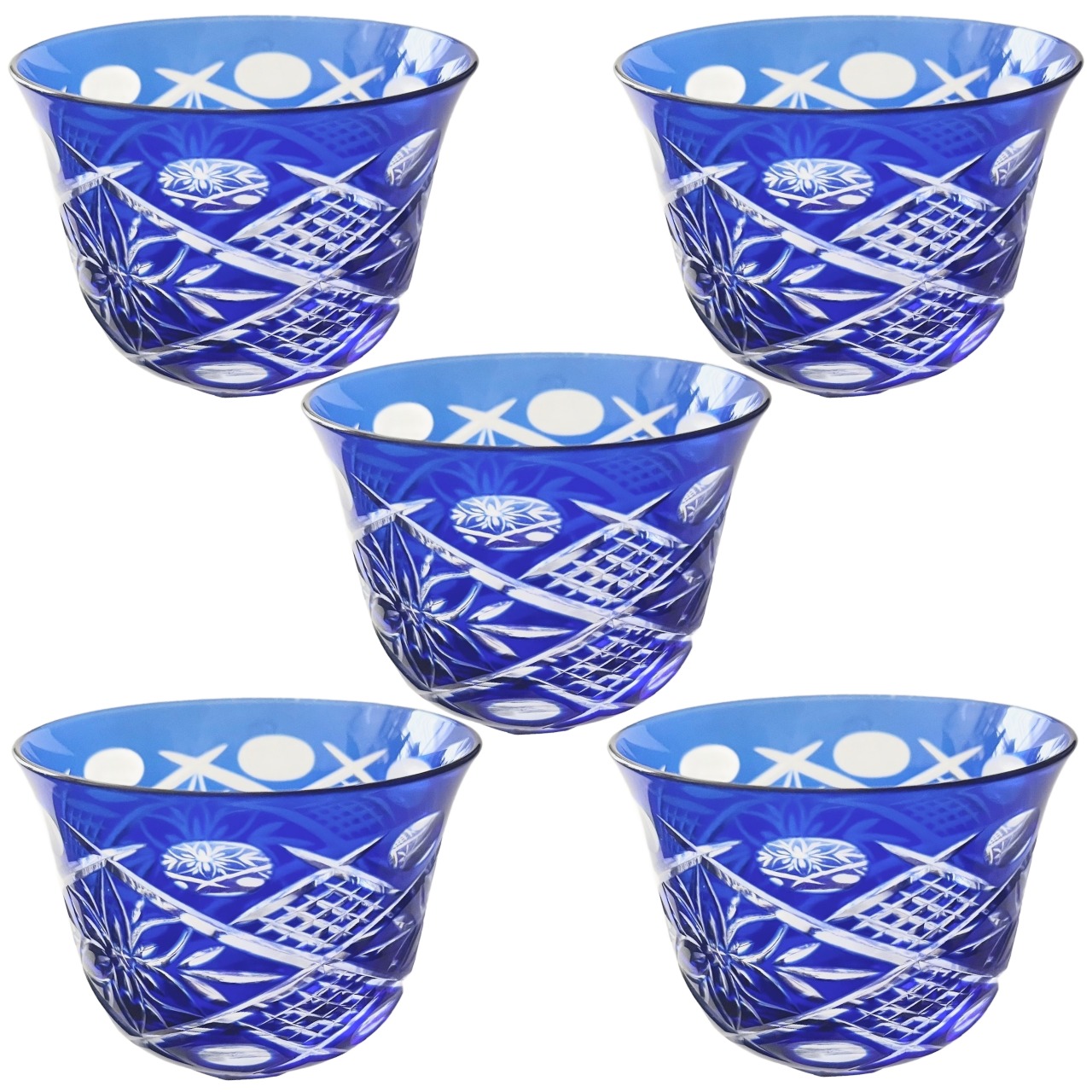 切子 硝子 青 冷茶 グラス 向付 5客 | 古美術 希 のぞみ 美術