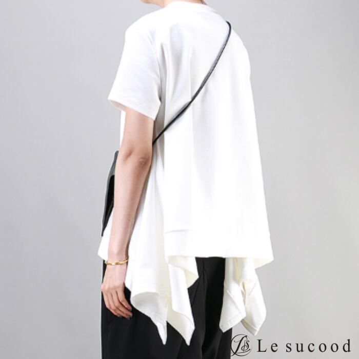 Le sucood】top082 燕尾モチーフ アーチヘム カットソー 白 黒 半袖