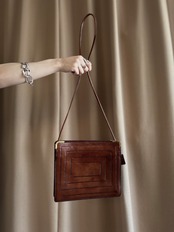vintage brown leather square shoulder bag-5137-7