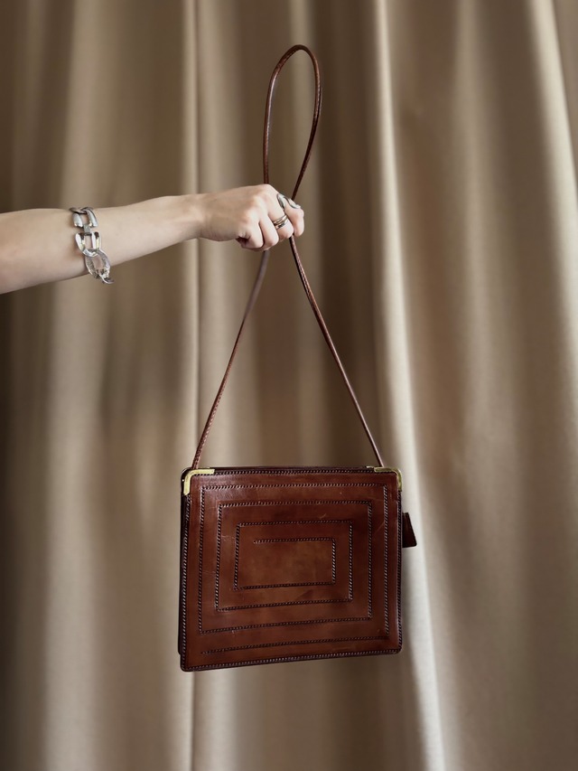 vintage brown leather square shoulder bag-5137-7