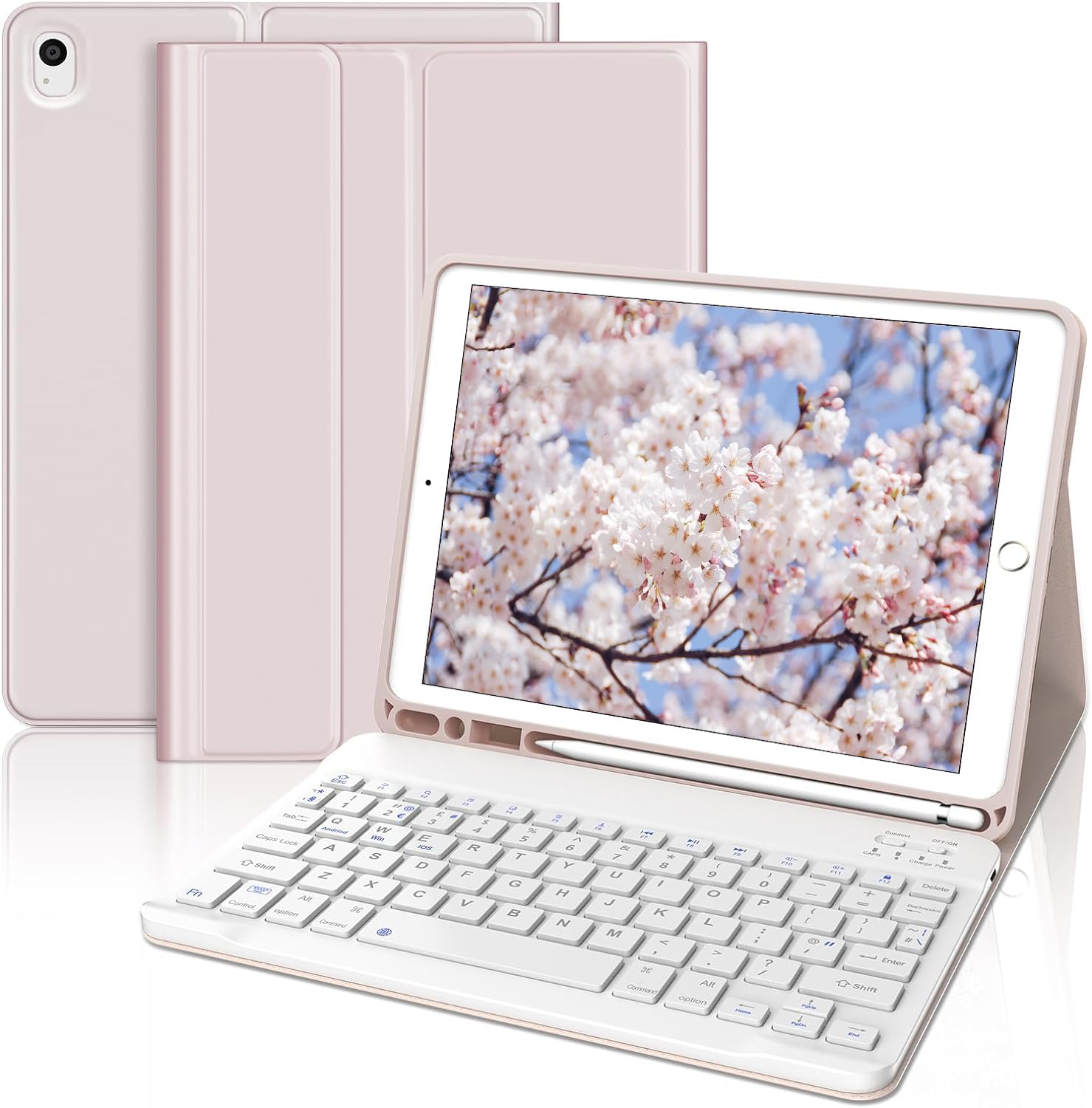 【人気】【2024革新モデル】 iPad キーボード10.2 インチ - iPad 第9/8/7世代 キーボード ケース 人気 超軽量 脱着式 iPad air3/pro10.5 兼用 ペンシルホルダー付き Bluetoothキーボードカバー 耐衝撃 全面保護 多角度調整 耐久性 日本語説明書付きピンク