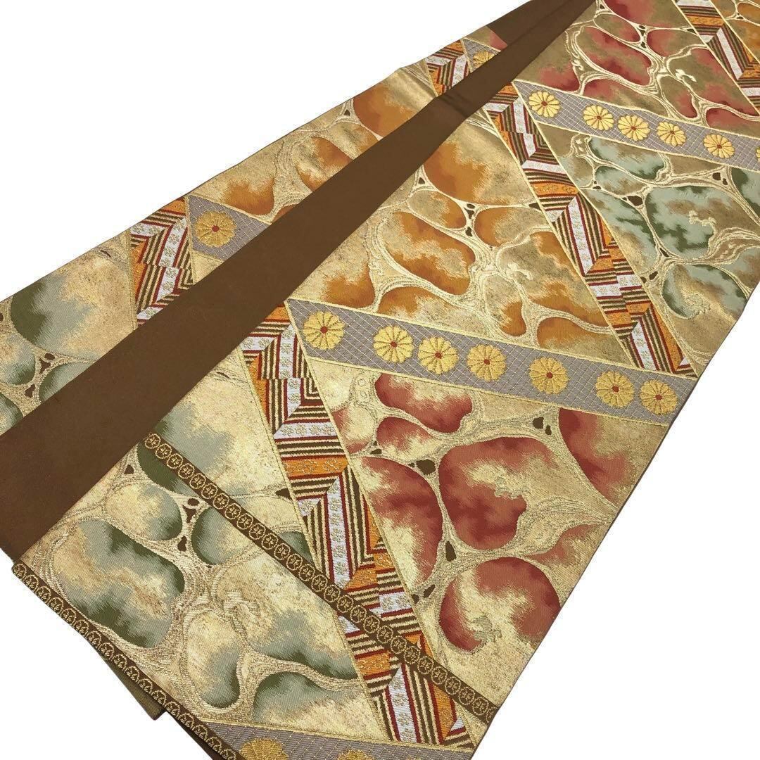 袋帯 北出工房 北出与三郎 花模様 菊 唐金色 O-3493 | リユース着物  