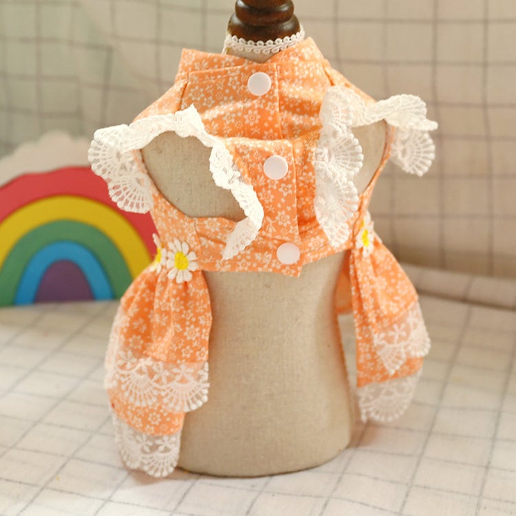 【犬服・ペット用品購入の方限定】花柄スカートをお付けします♪ 送料無料！犬の服 花柄ワンピース スカート 前開き ボタン ペット