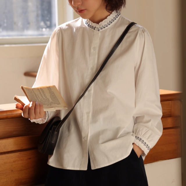 スタンドカラーフラワーシャツ F3890