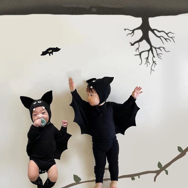 【66-100】蝙蝠形ハロウィンセットアップ、ロンパース C0737