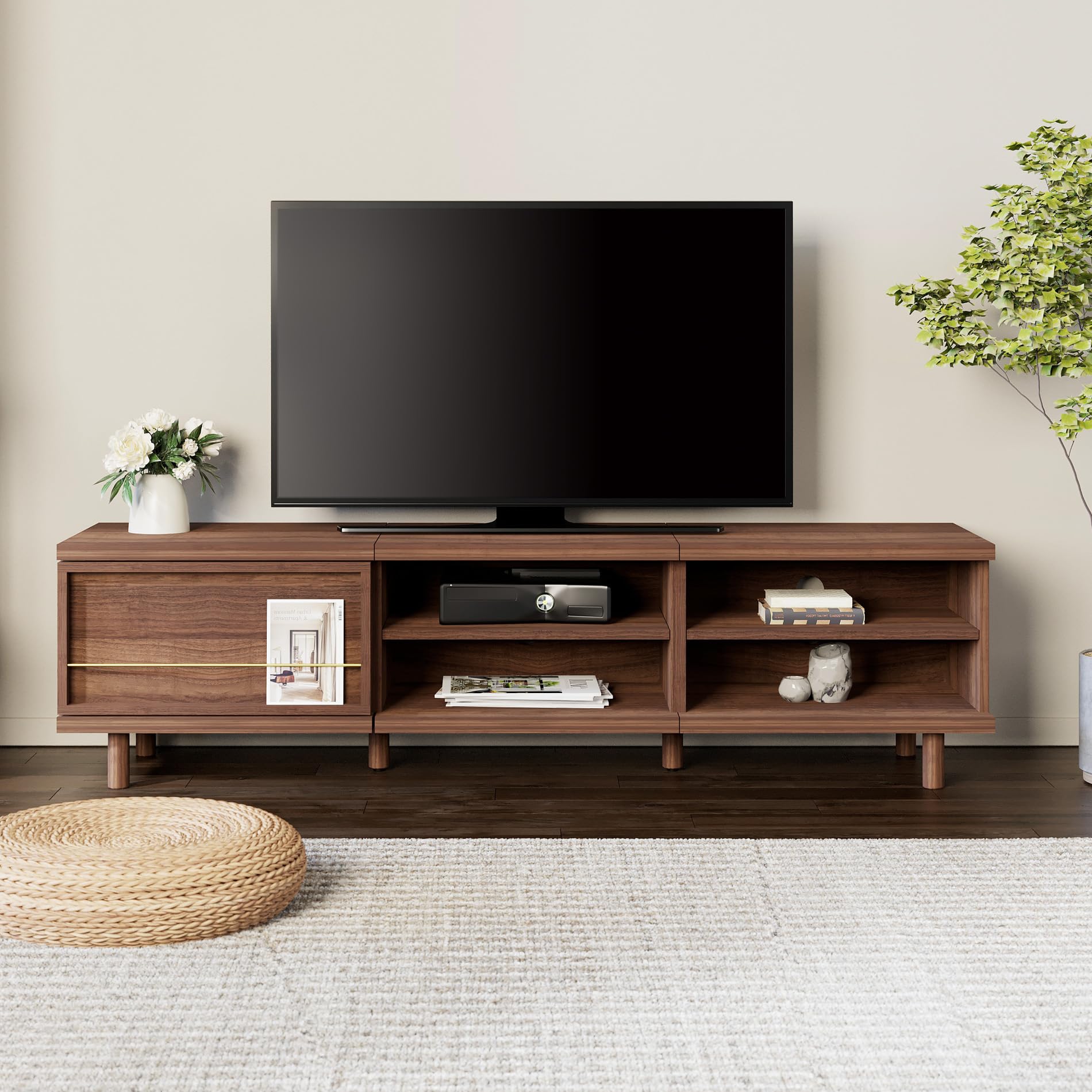 【在庫のみ】WAMPAT テレビ台 テレビボード ローボード 扉内収納付き テレビラック 45型〜60型対応 TVボード 木製 ウォルナット AV機器対応 可動式棚 幅150cm 組立簡単 W01K315AA