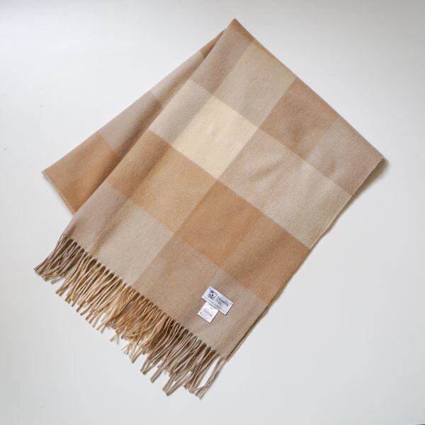 【国内正規品】日本限定色 ジョンストンズ Johnstons カシミヤ大判 ストール ブロックチェック ベージュ 系 カシミア100% 230117-22