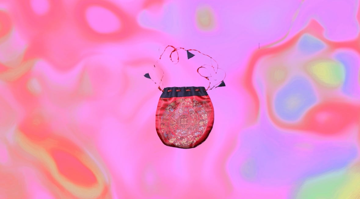 巾着のようなボトル入り・ホワイトローズのオルゴナイト【クラック水晶