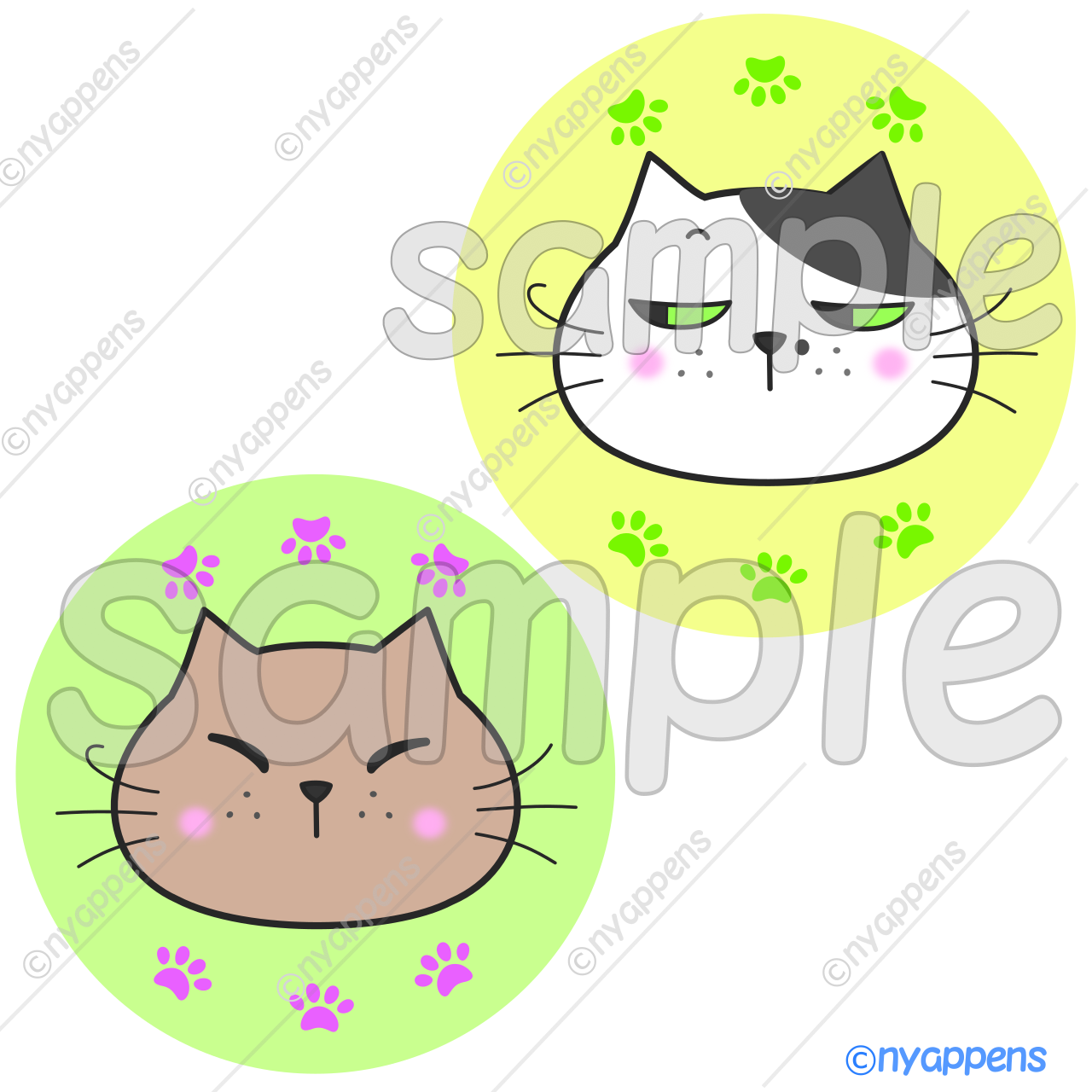 【商用利用OK】猫イラスト(ヒゲまる/全20種類セット)シールやアイコン、素材に!