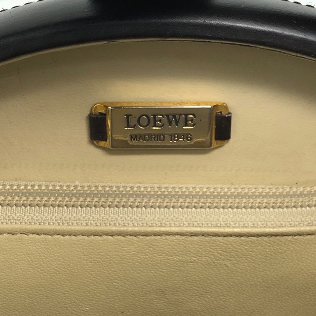 LOEWE ロエベ ハンドバッグ ブラウン アナグラム レザー バニティバッグ ラウンド vintage ヴィンテージ オールド r5fjrx