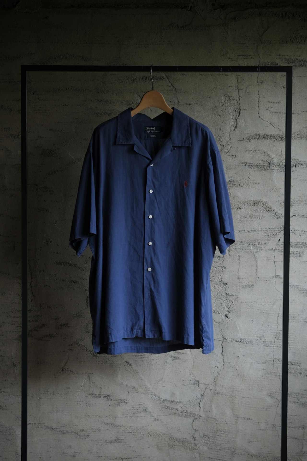 OK/90's "Polo by Ralph Lauren" CURHAM linen cotton open collar shirt/navy