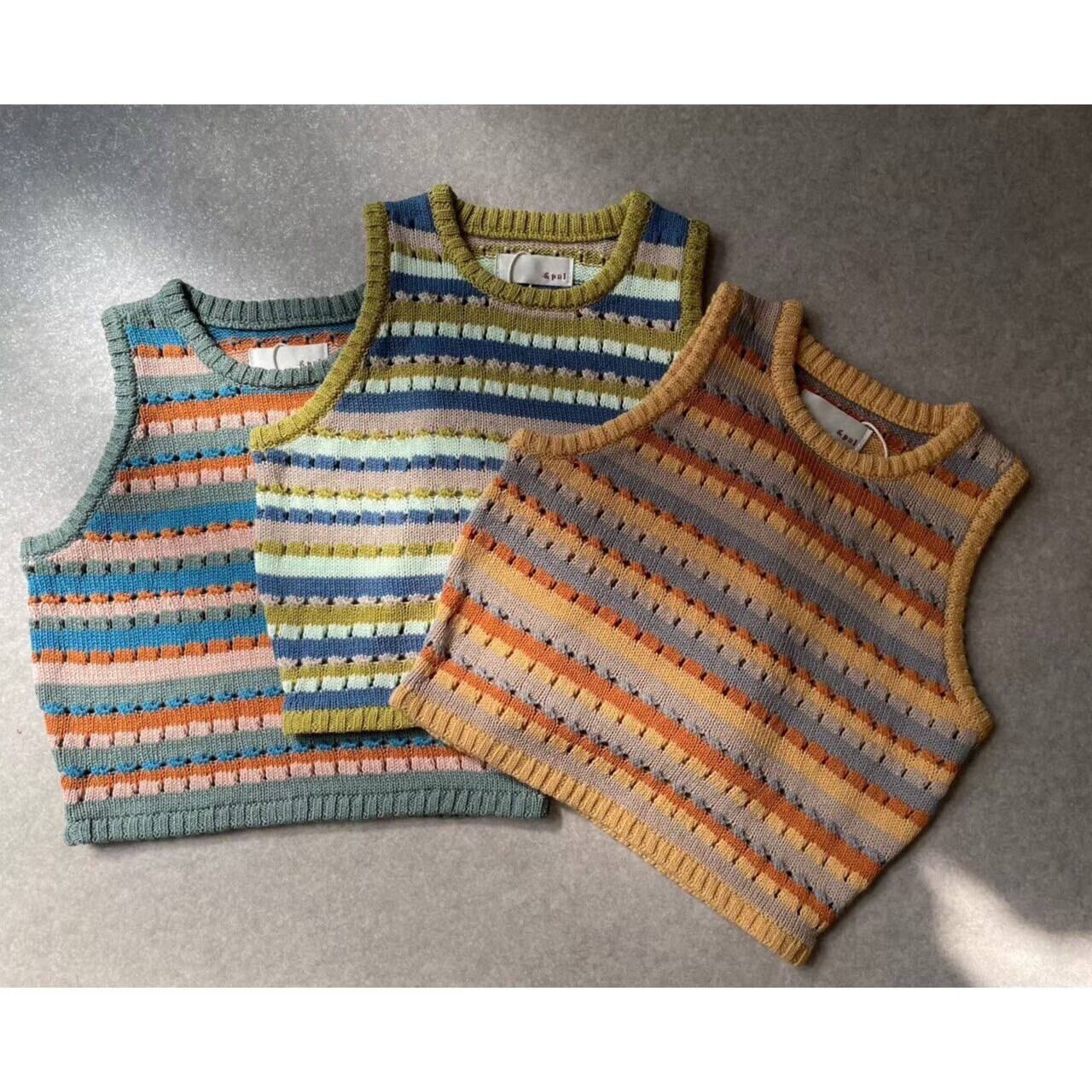 【&pal】openwork knitting sleeve less tee