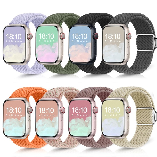 AiMaoo コンパチブル Apple Watch バンド 49mm 45mm 44mm 42mm ナイロン製 アップルウォッチ バンド 伸縮性 iwatch ベルト Series 8/7/SE/6/5/4/3/2/1 編み込み 通気 柔らかい 軽量 防水 レディース 男性 女性 （ライトパープル）