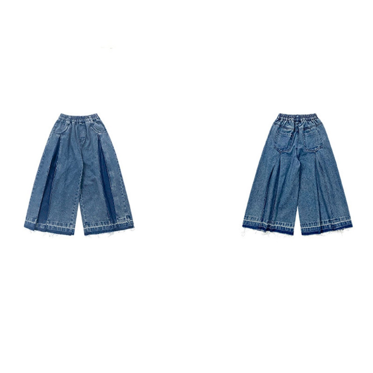 秋プリーツ加工デニムワイドパンツ