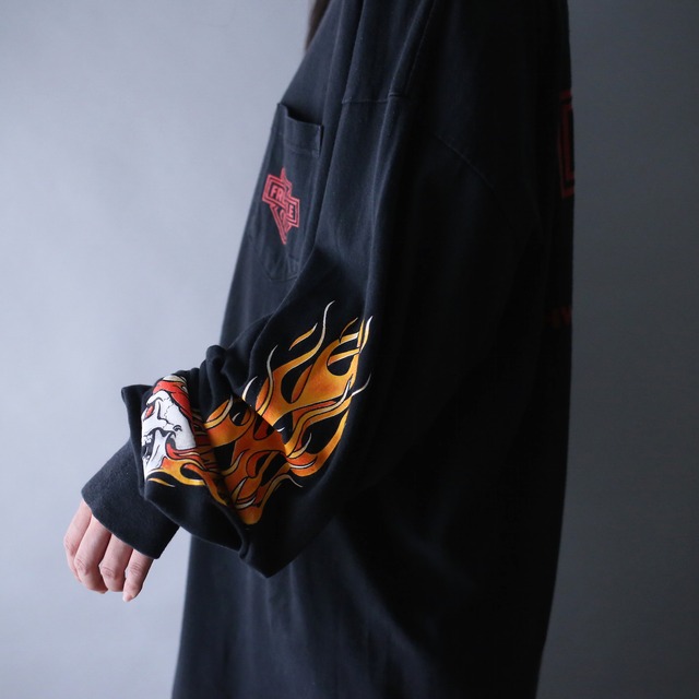 scull × fire sleeve design 360 full printed over  silhouette l/s tee