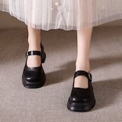 ストラップ  厚底 プレーントゥ シューズ  90015