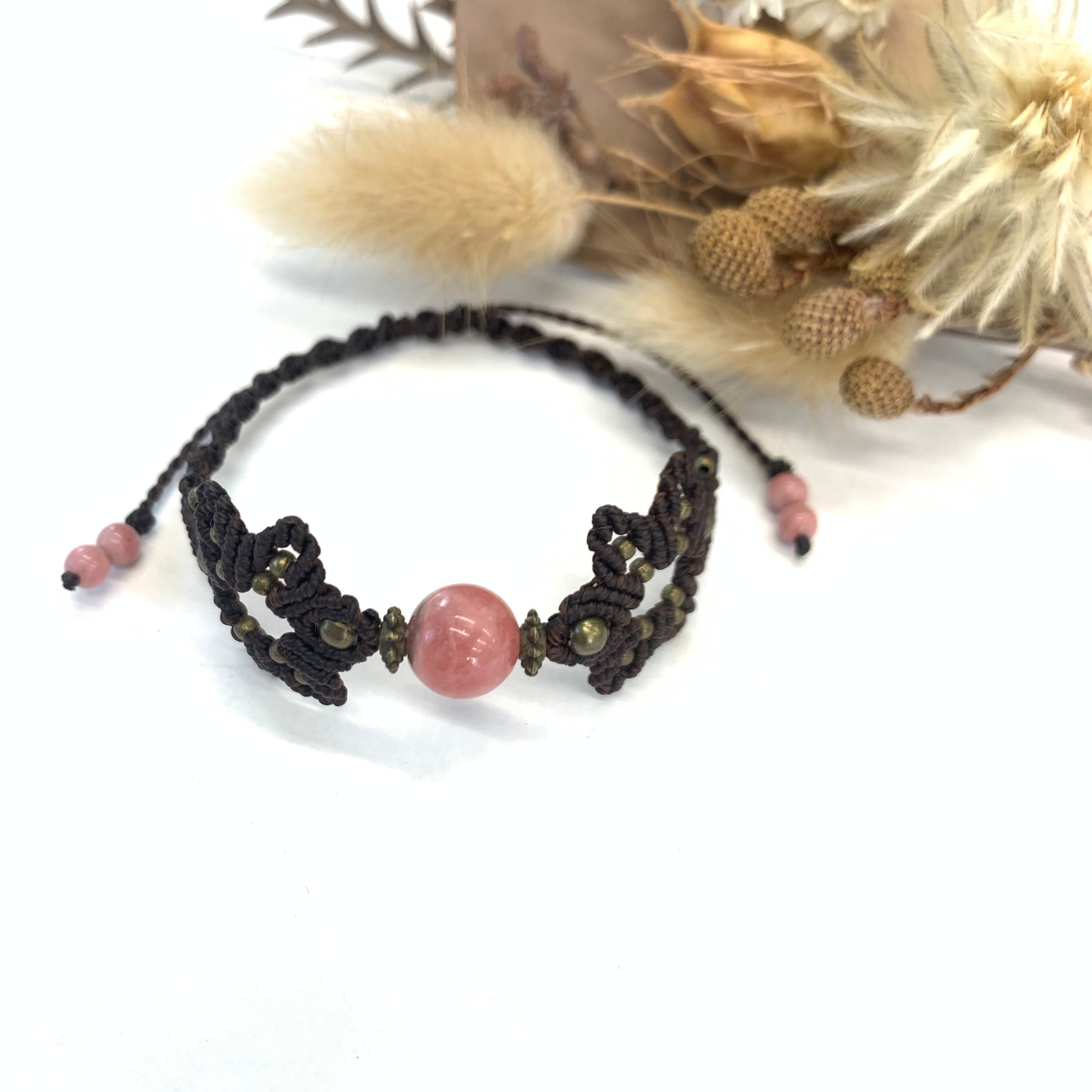 インカローズ マクラメブレスレット No.99◇天然石マクラメ編みブレス