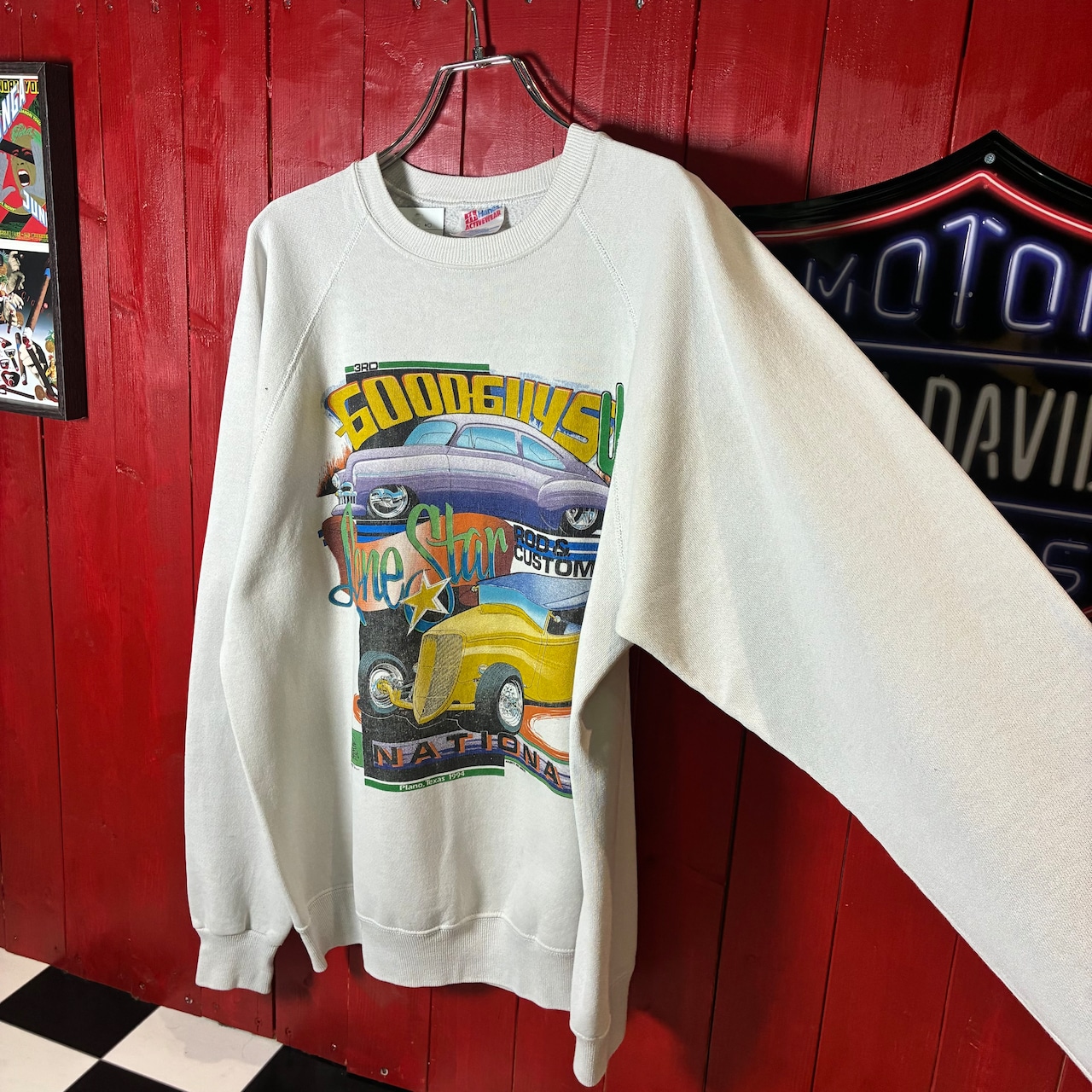 90s USA製 Hanes GOODGUYS アメ車スウェット ヴィンテージ ラグラン