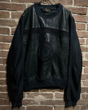 【Caka act3】"SAXONY" Mature Dark Green Leather Switching Special Knit