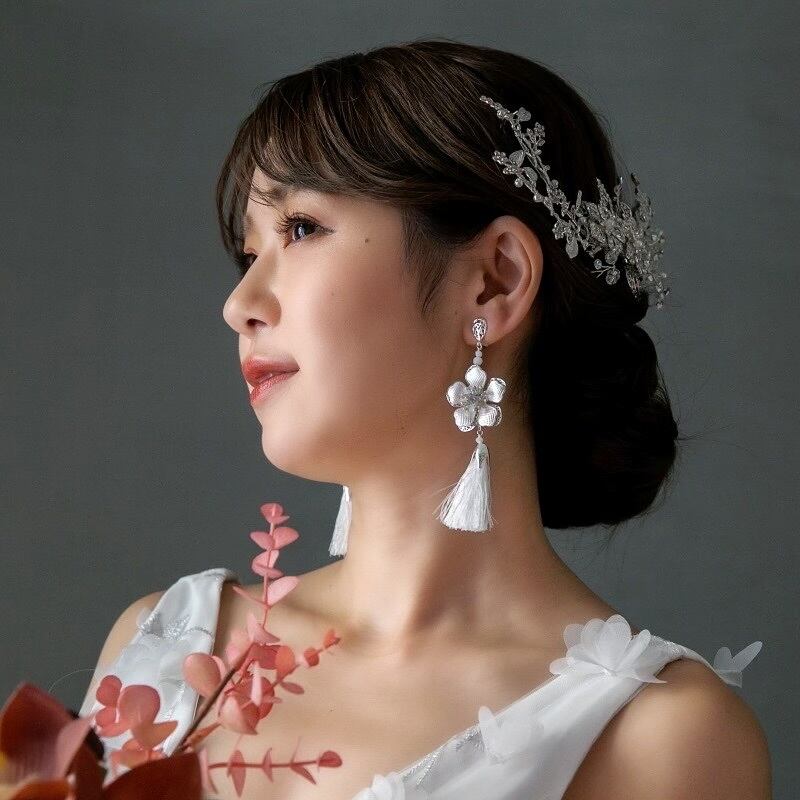 H-005 ウェディング アクセサリー【華やか シルバー リーフ ビジュー