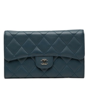 シャネル マトラッセ ココマーク 長財布 ネイビー ラムスキン レディース CHANEL 【中古】