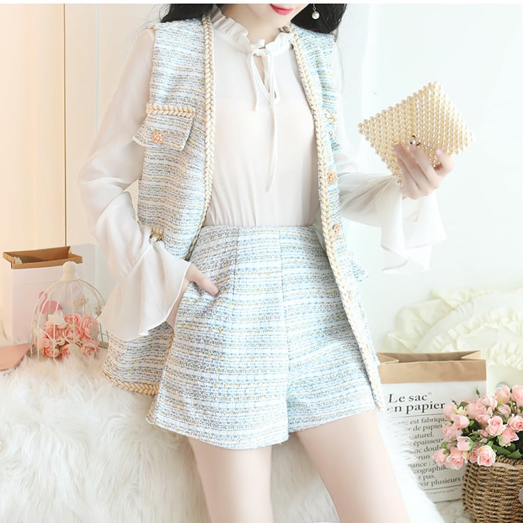 ツイード ベスト ショートパンツ ショーパン キュロット アンサンブル