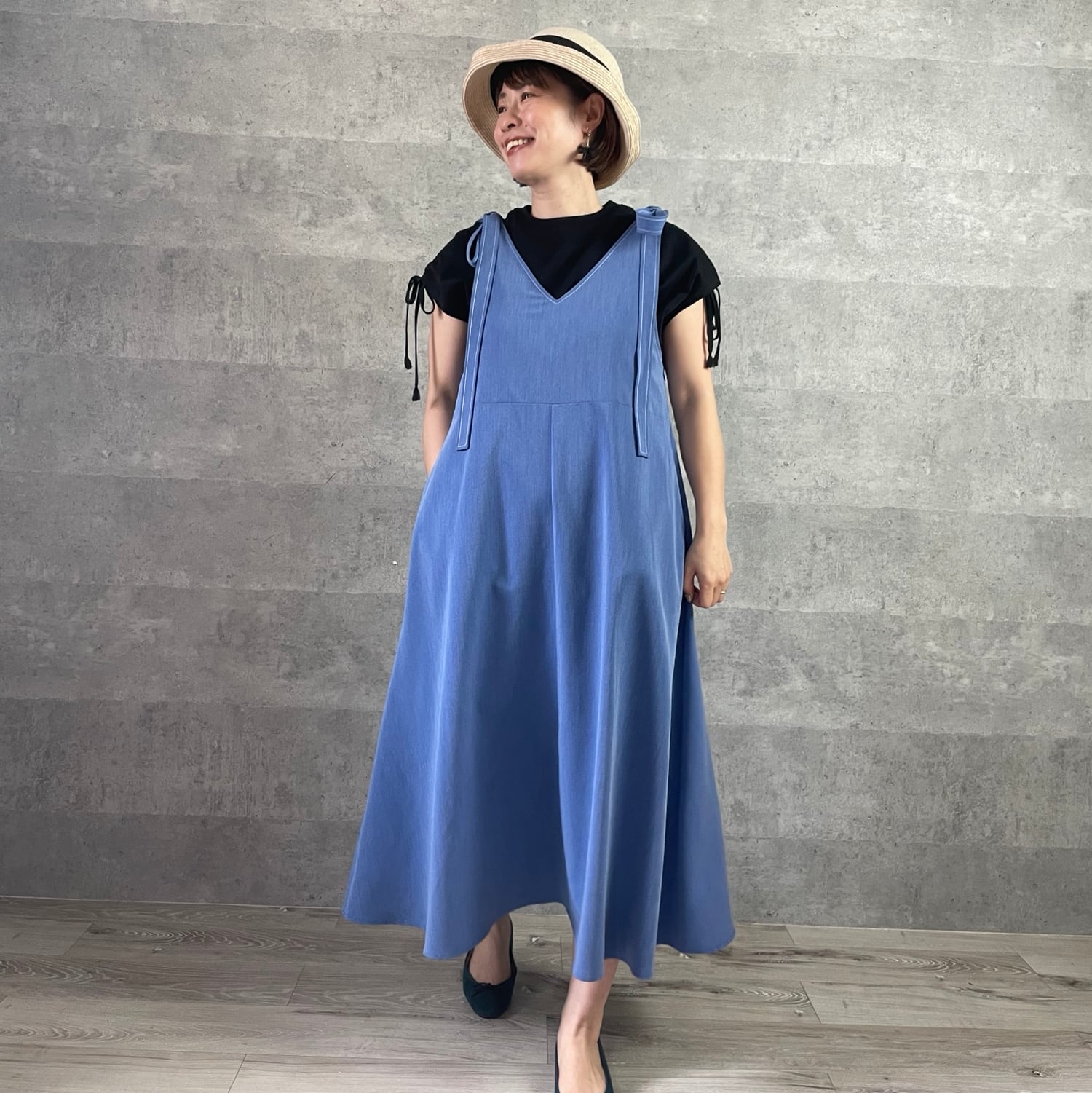 新色ブルー♡1年中使える♡スラっと見え 外せる肩リボン2wayジャンパー