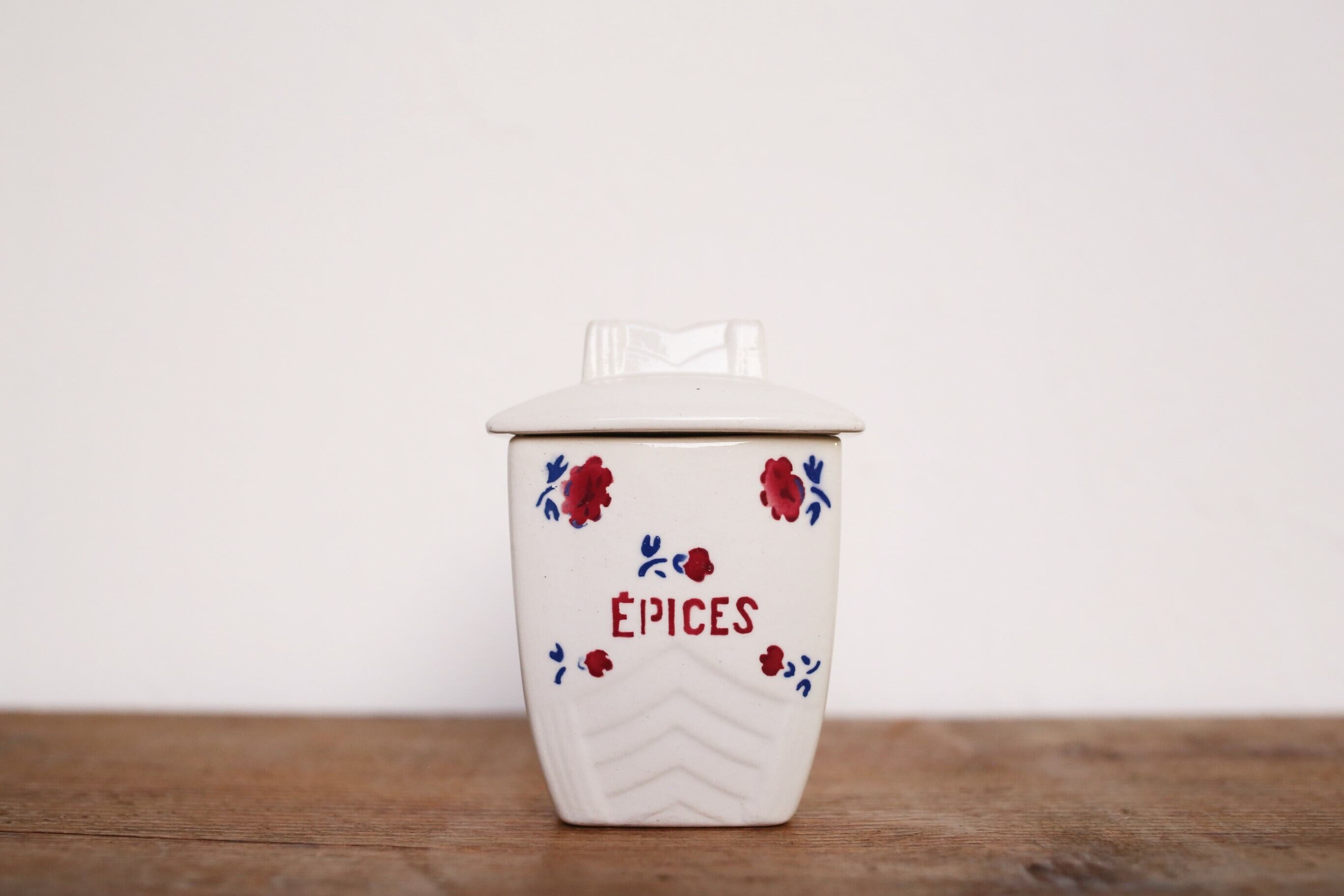 フランス アンティーク ヴィンテージ Badonviller 陶器製 キャニスター「ÉPICES」N-01810E