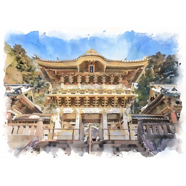 絵画 日本 栃木県 日光東照宮 風景画 インテリアアート額付き 水彩画・油絵風 WAT0162