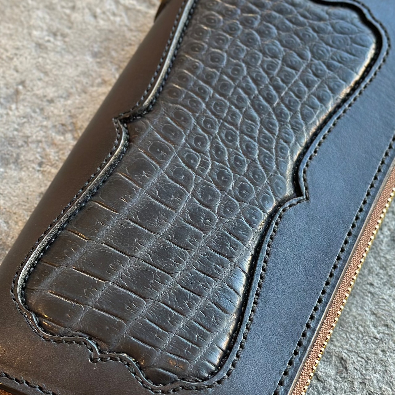 【限定商品】ウォレット ラウンドジップ インレイ クロコダイル(ブラック)