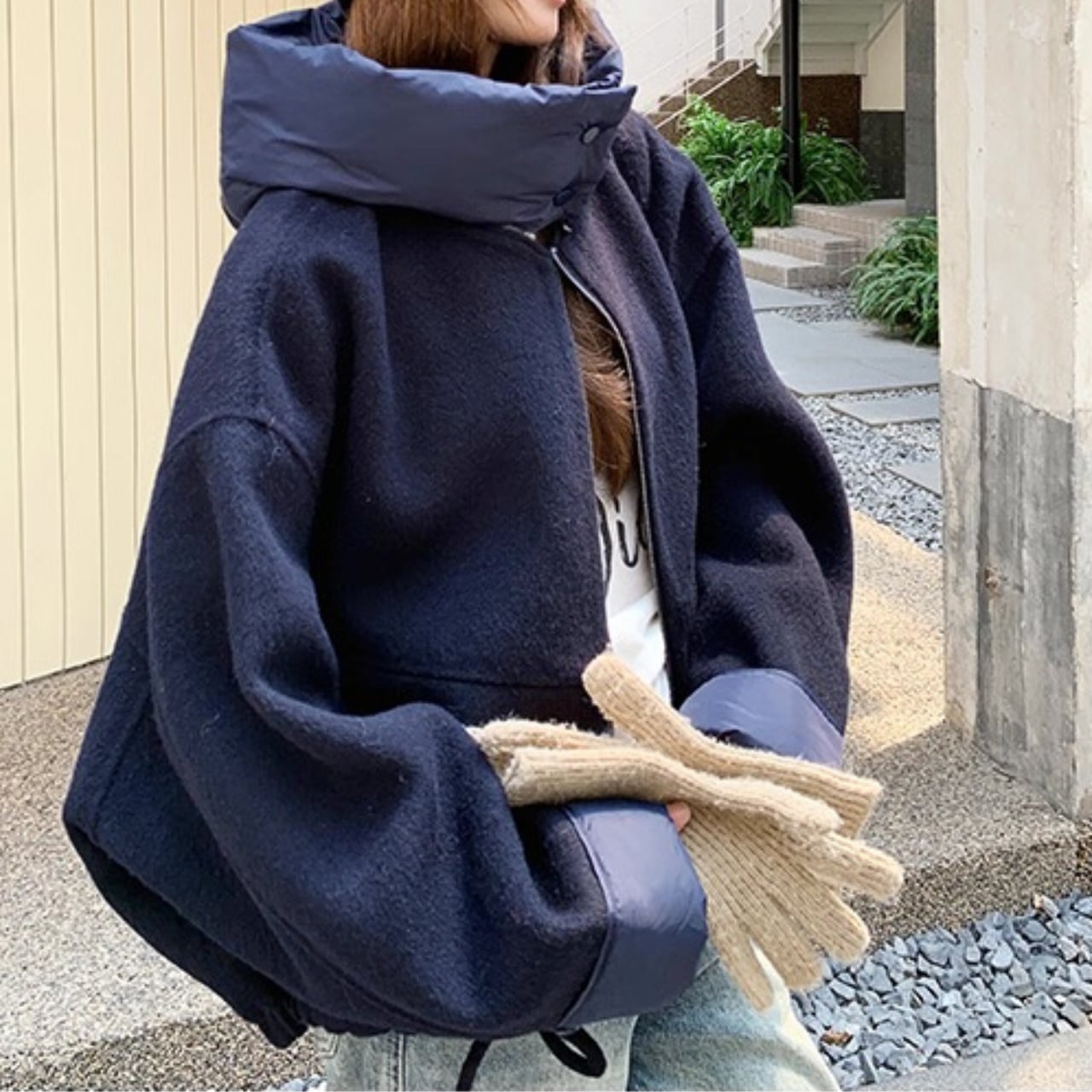 フーデッドドロストヘムショートジップコート CO3507