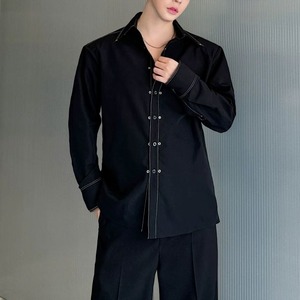 【Men】 DARK STUDDED QUILTED SHIRT LONG-SLEEVE RELAXED FALL STREETWEAR S-1408