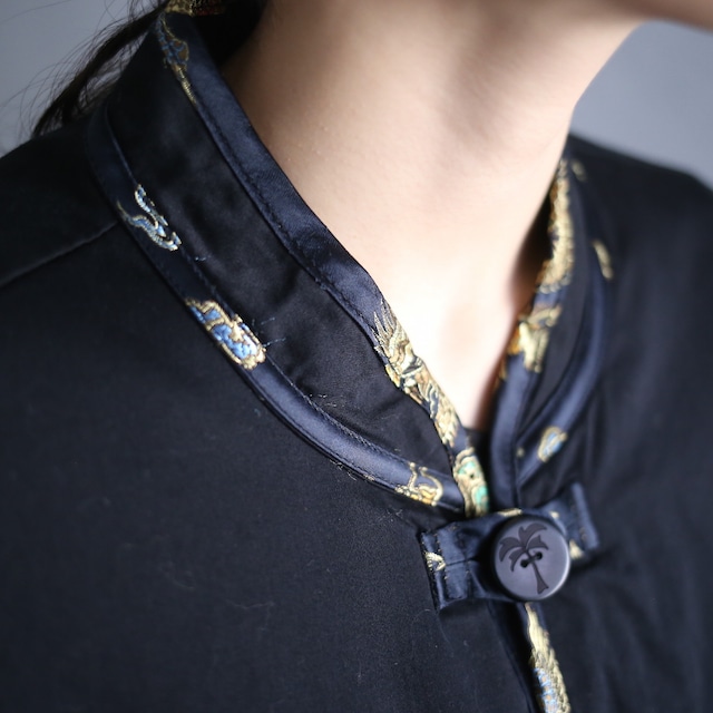 "刺繍" satin fabric switching design china motif special shirt