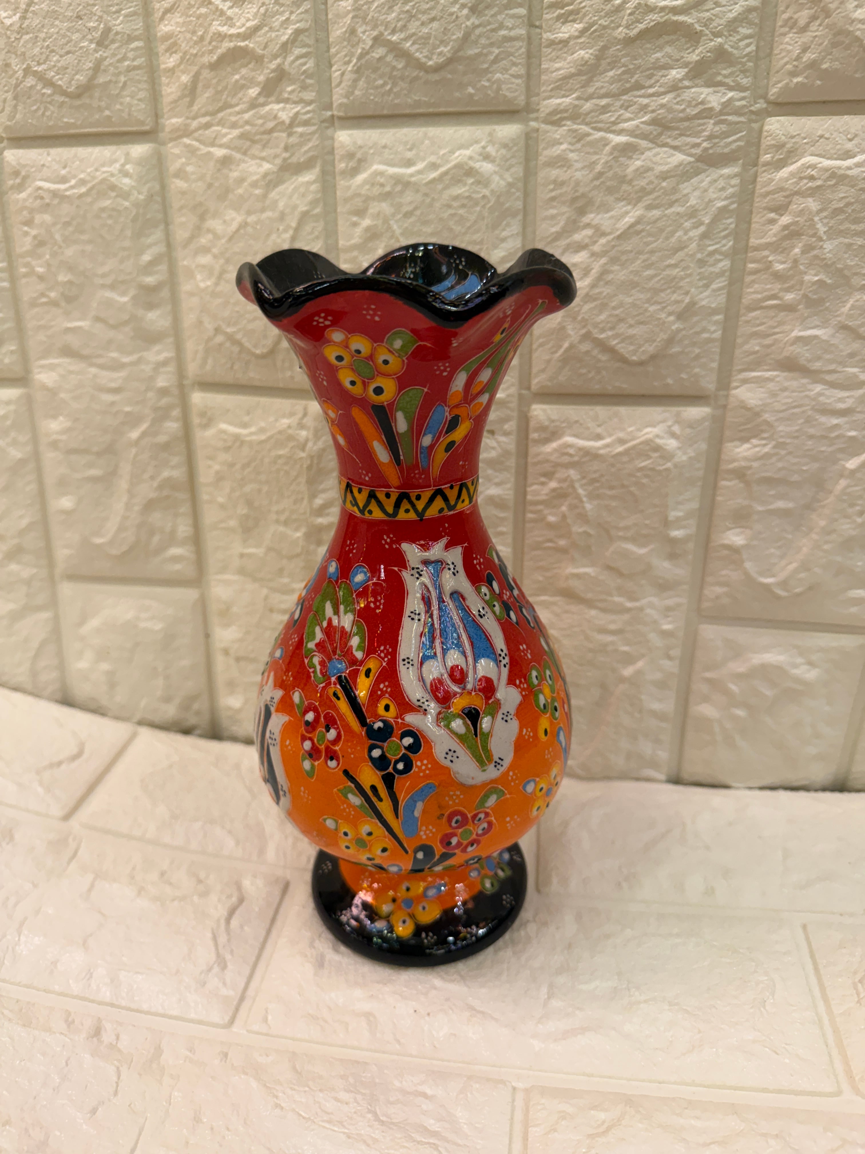 トルコ手描き陶器の飾り花瓶L オレンジ | zakurotokyo