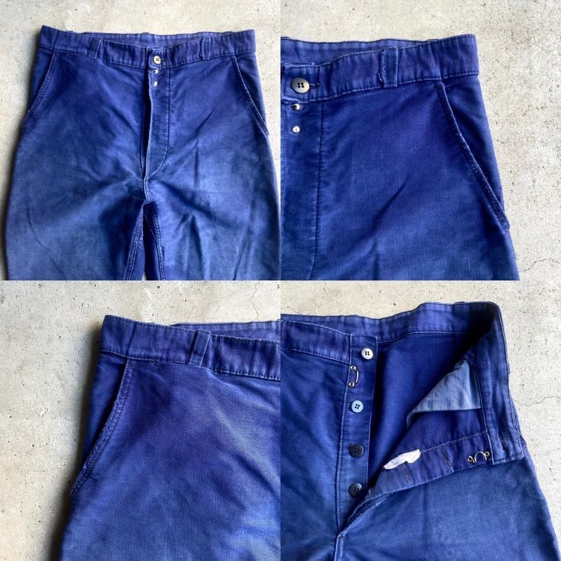 60年代 DUBURE&DEVERCHERE ブルー モールスキン フロントホック
