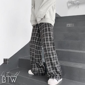 【韓国メンズファッション】メンズ ワイドレッグパンツ チェック ビッグサイズ ストレート カジュアルパンツ BW1194