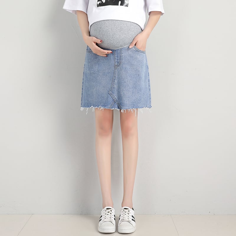 【新作】【送料無料】 519＃サマーデニムマタニティスカートAラインペンシルコットンベリースカート服妊娠中の女性青い妊娠 ブルー 夏物 AL expec313805874096