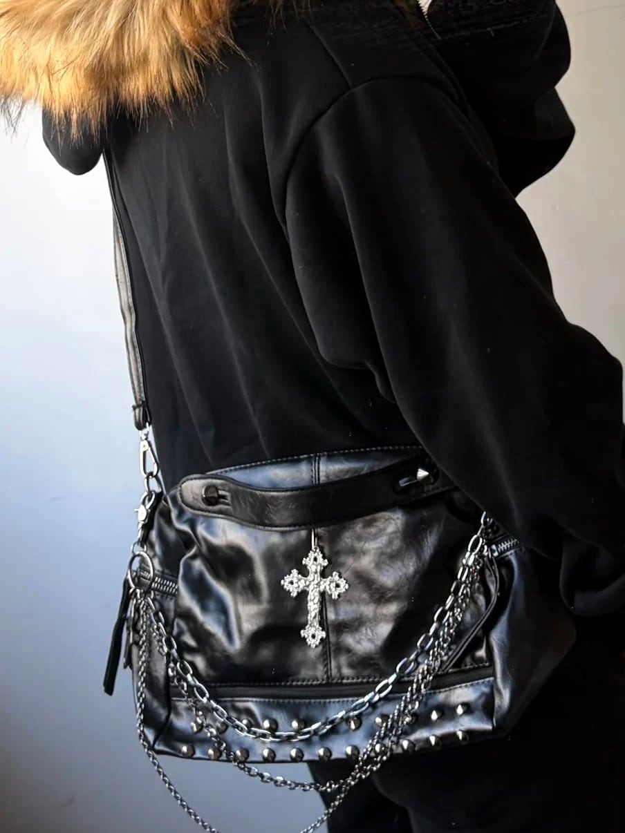 Y2K Shadow Cross Studded Shoulder Bag | Juns garment service Y2K Shadow Cross Studded Shoulder Bag | Juns garment service