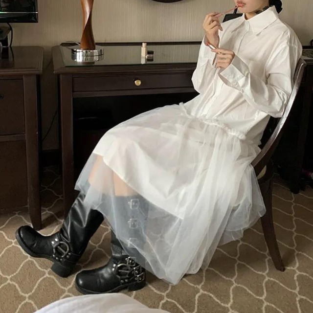 White Shirt Patchwork Slim Dress