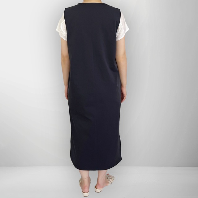 【人気シリーズ】楽ちん×体型カバー◎ Uネックジャンパースカート｜ネイビー｜画像3