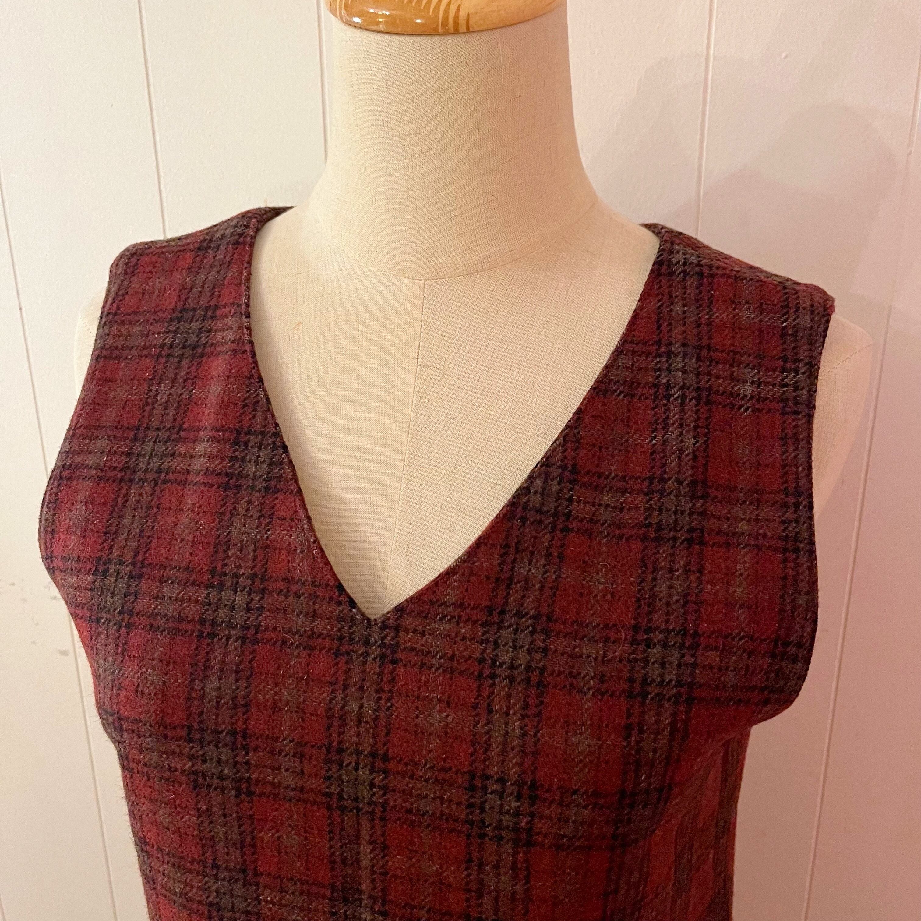 red check back button jumper skirt