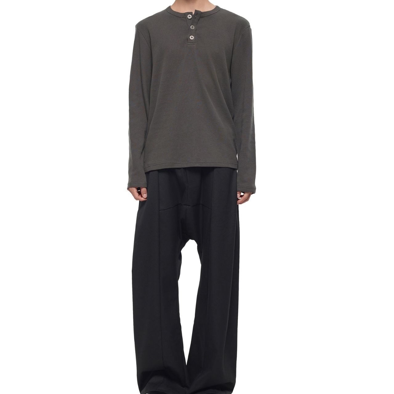 ワッフルヘンリーネックロングTシャツ　1179