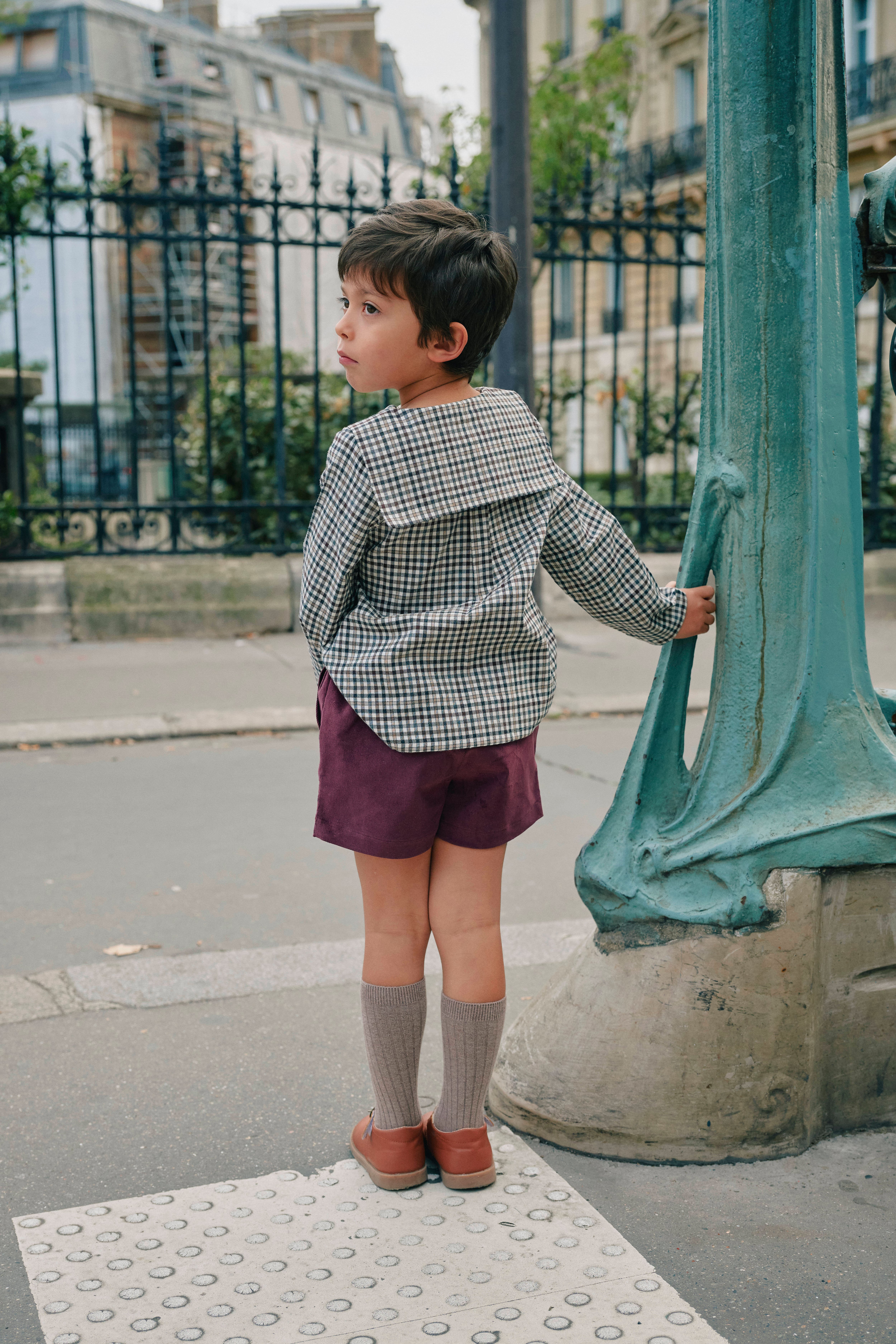 【予約/送料無料】Shirt MONCEAU - gingham beige & gray / Maison Marelle