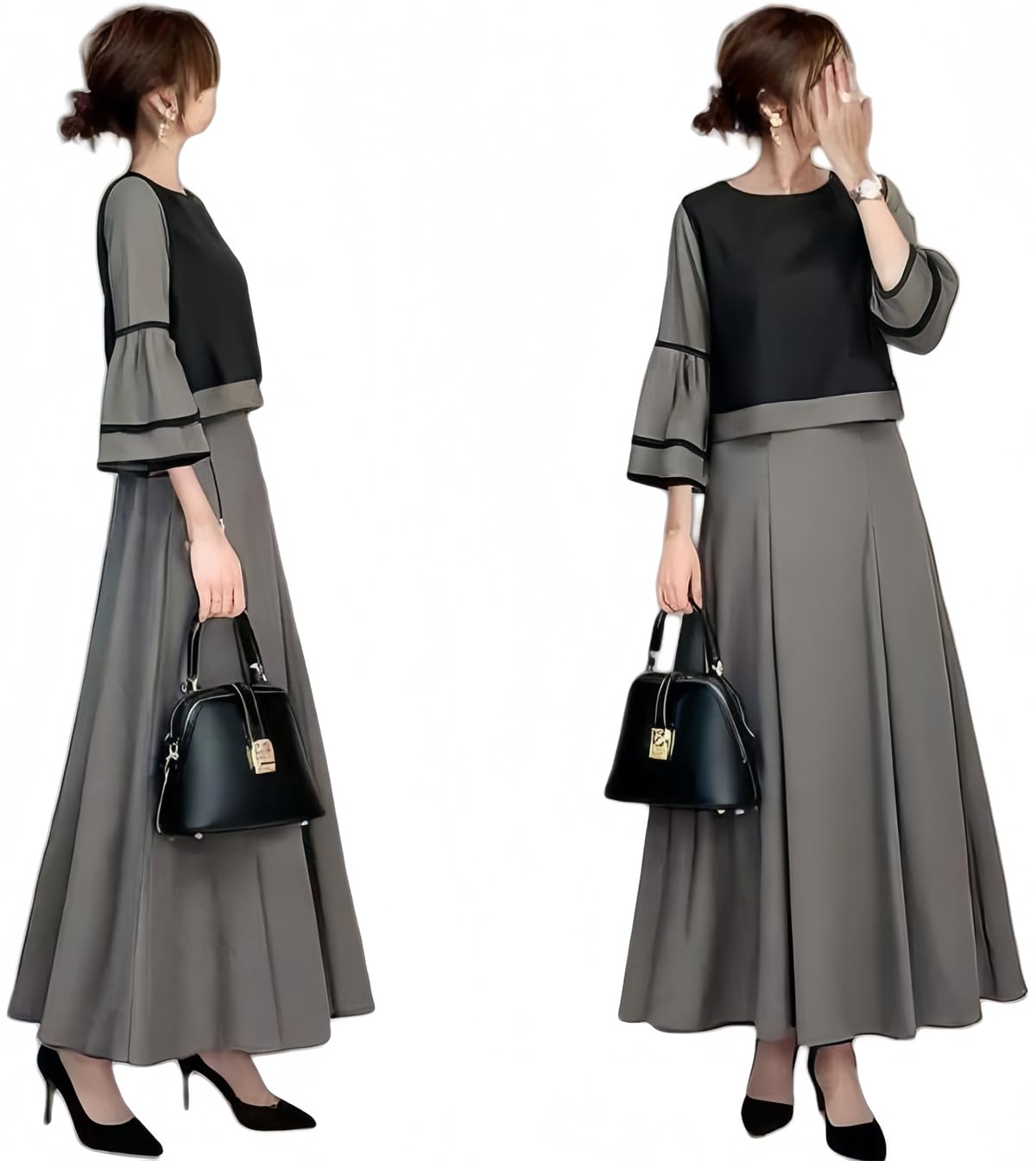 デニム ジャンスカ 異素材 ドッキング ワンピース ジャンパースカート