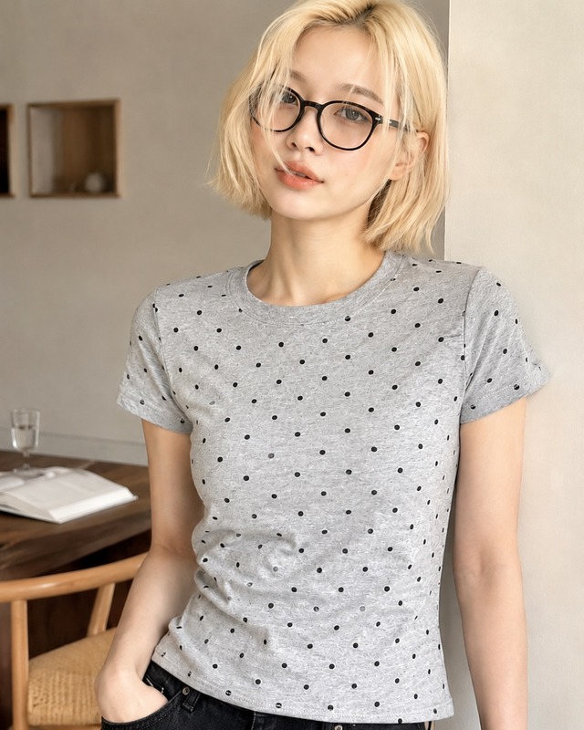 ドットプリントスリムフィットTシャツ/3カラー