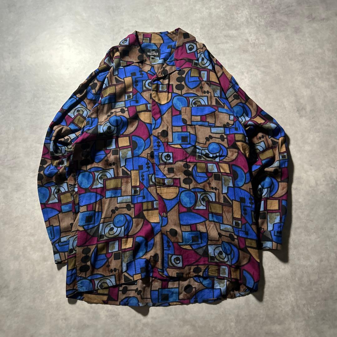 ヴィンテージ 総柄 レーヨン オープカラー シャツ モード ヨーロピアン シャツ