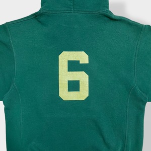 【Russell】グレイソン高校 フットボール アメフト部GRAYSON FOOTBALL ロゴ バックプリント ナンバリング パーカー スウェット フーディー hoodie M ディープグリーン  us古着