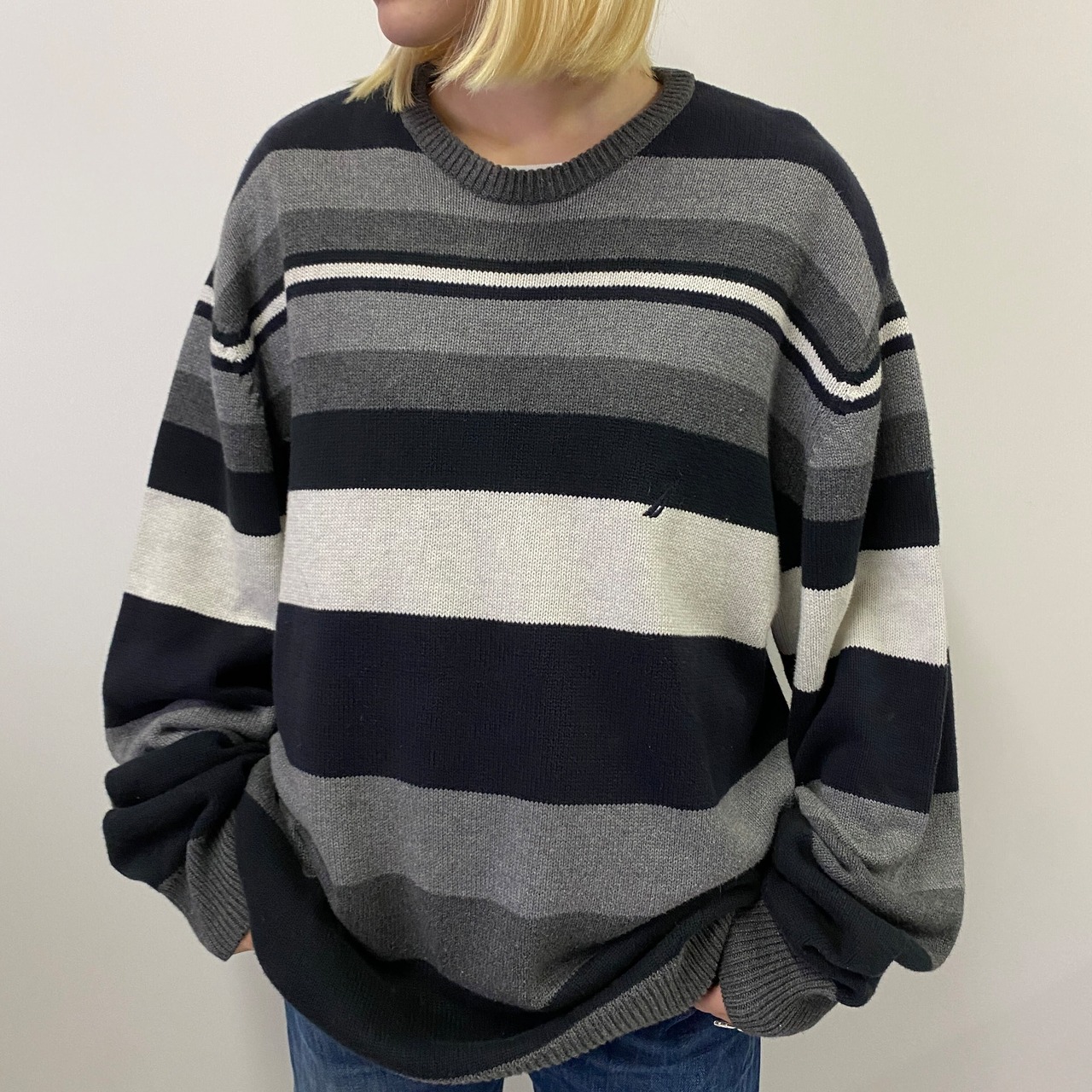 NAUTICA ノーティカ マルチボーダー クルーネック コットンニット 